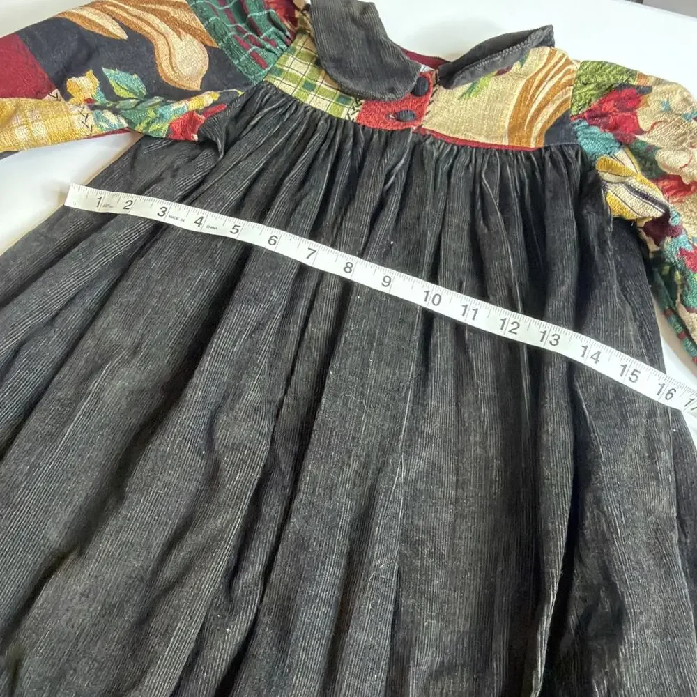 Vintage Traditions Pamela Kline Girls Dress Size 3T Corduroy Floral Cottagecore